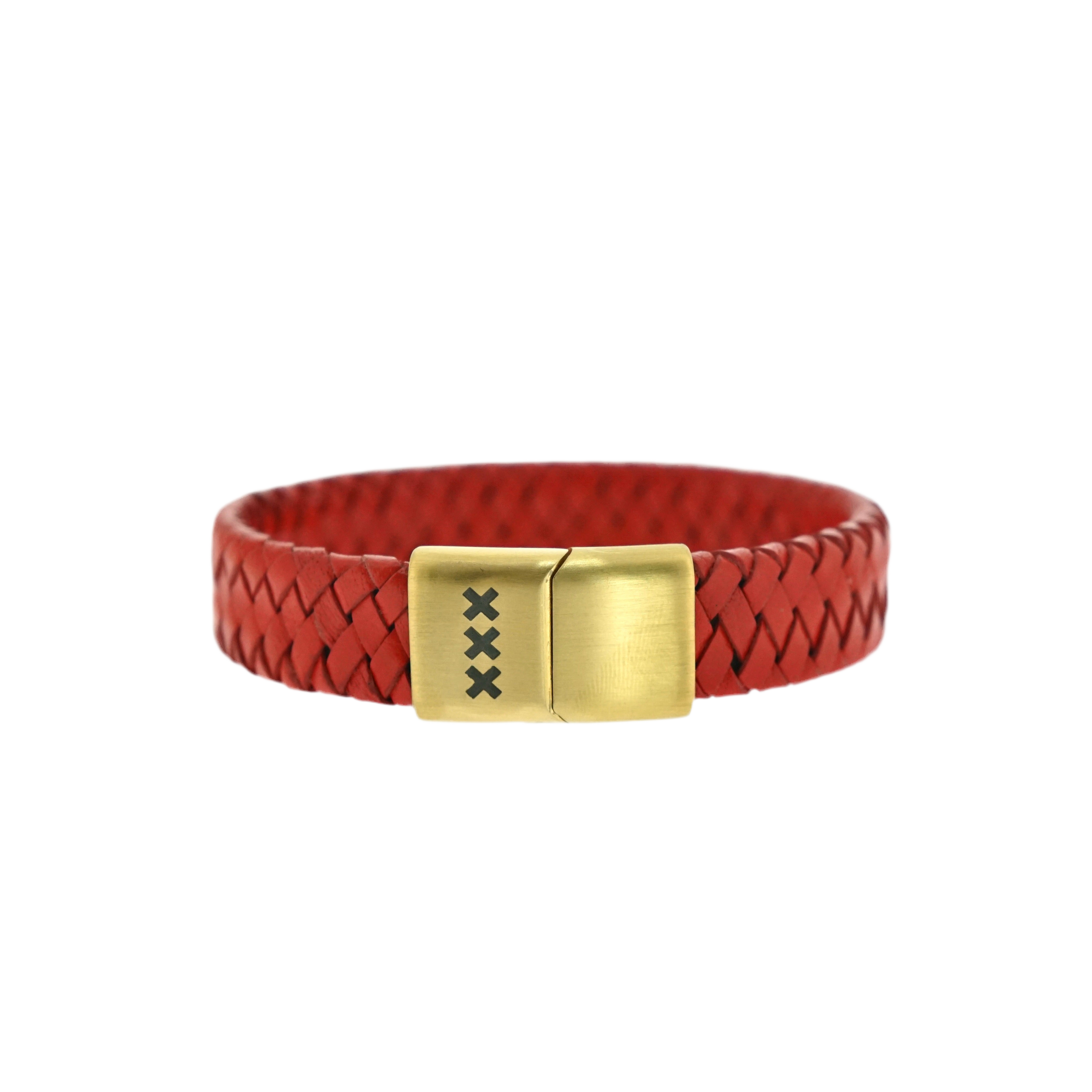 Leren Armband Rood/ Goud – Mokum