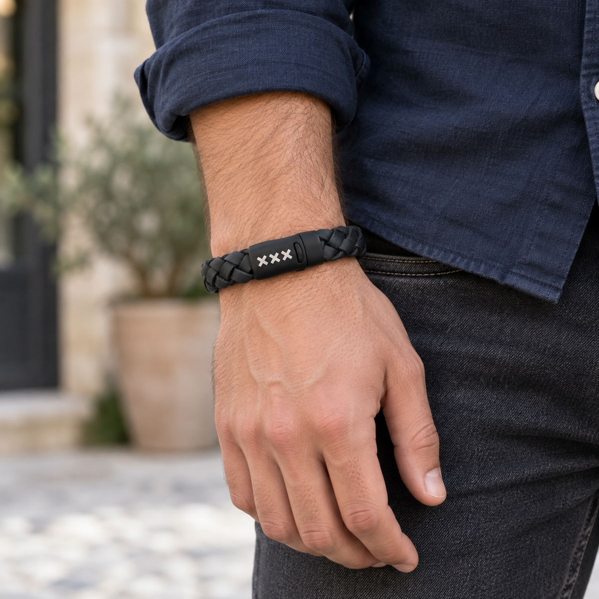 Leren Armband Zwart / Zwart – Mokum Trots
