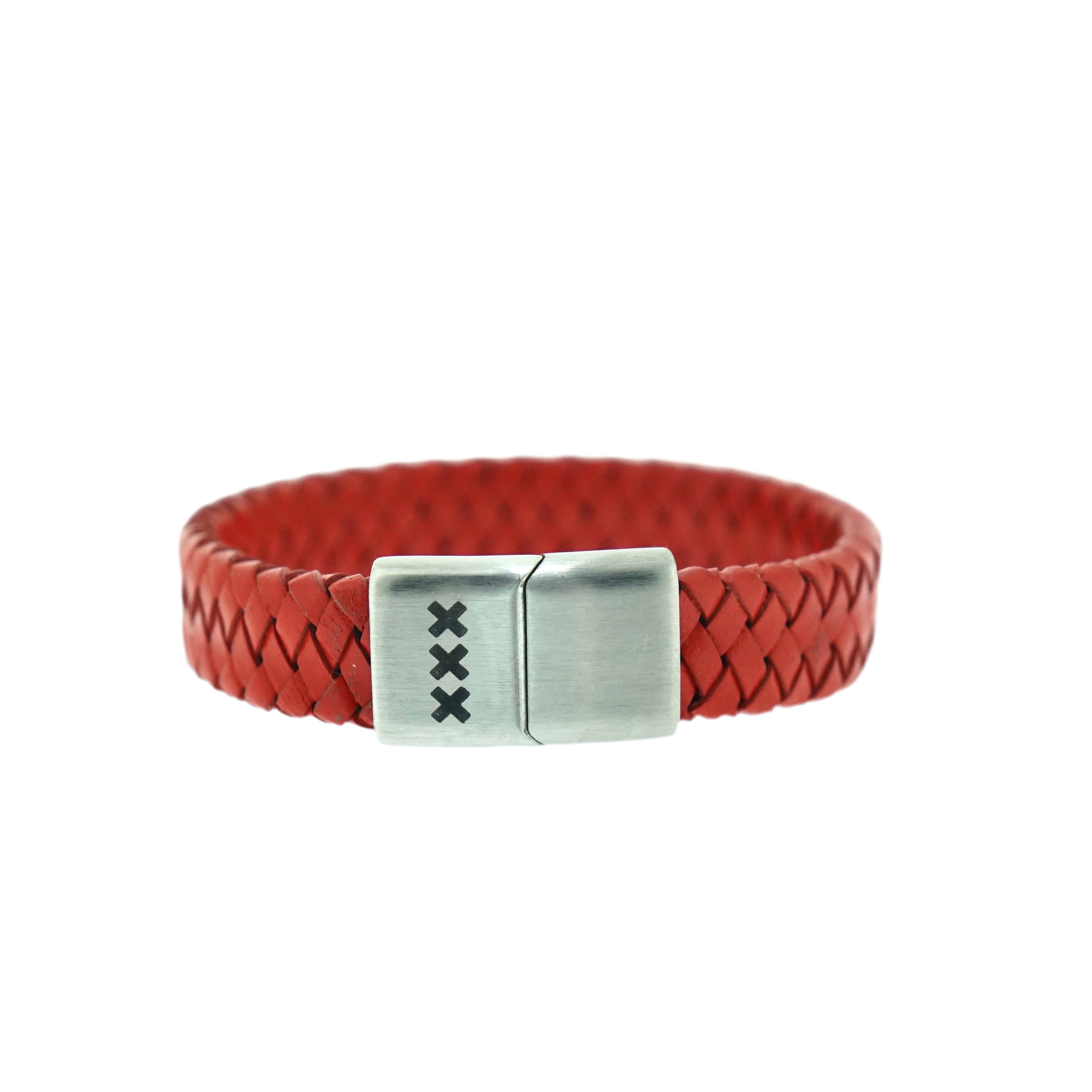 Leren Armband Rood/ Zilver – Mokum