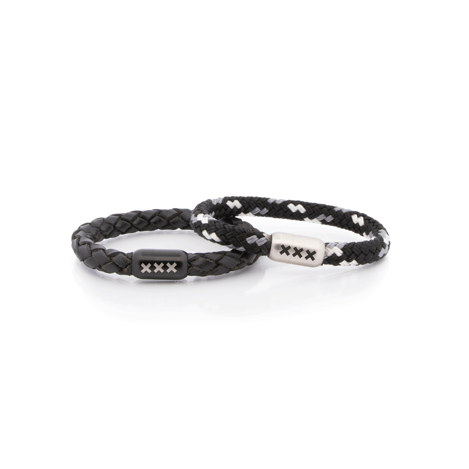 leren armband rond Zwart/ Zilver - 020 Black Editie