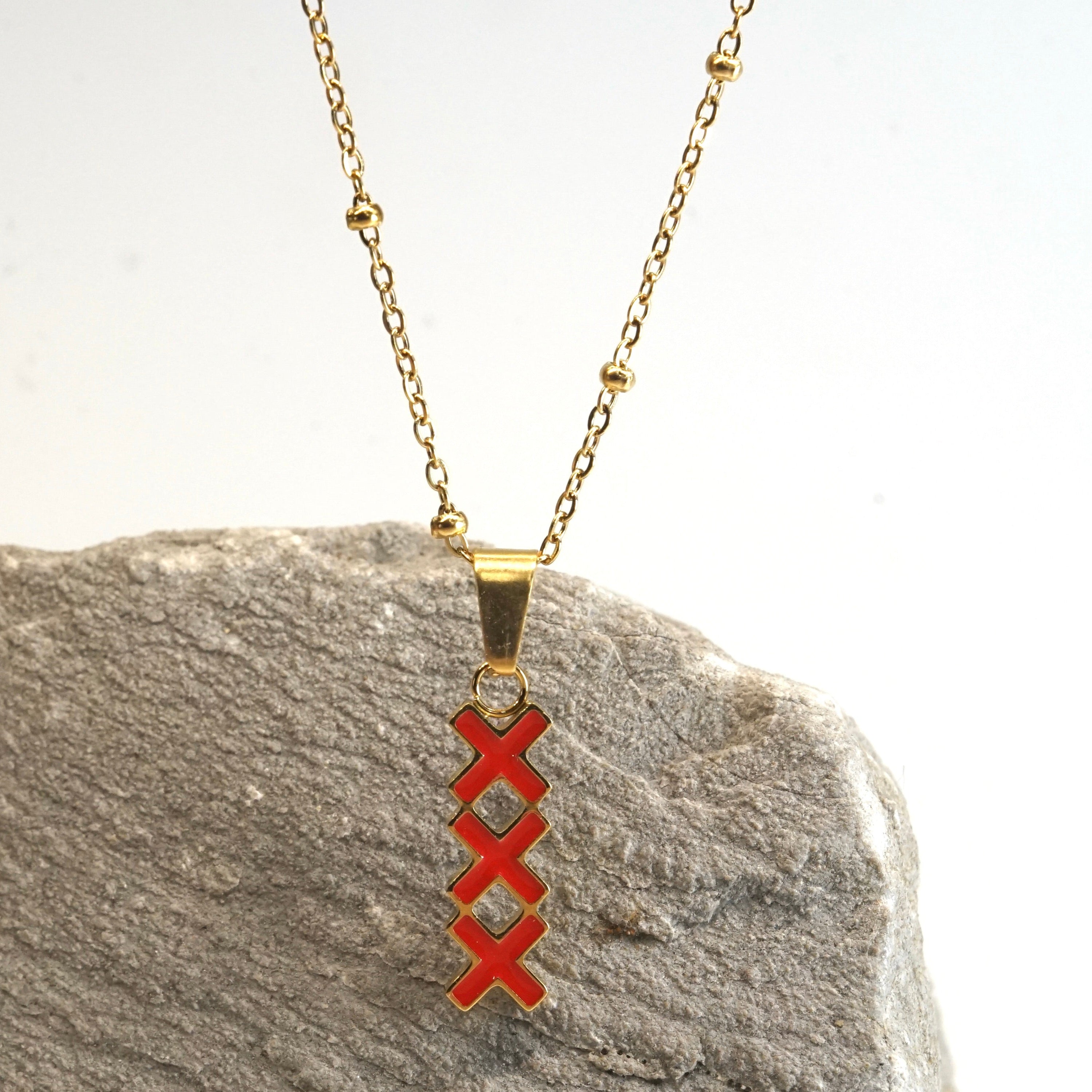 KETTING | 3 KRUISJES ROOD