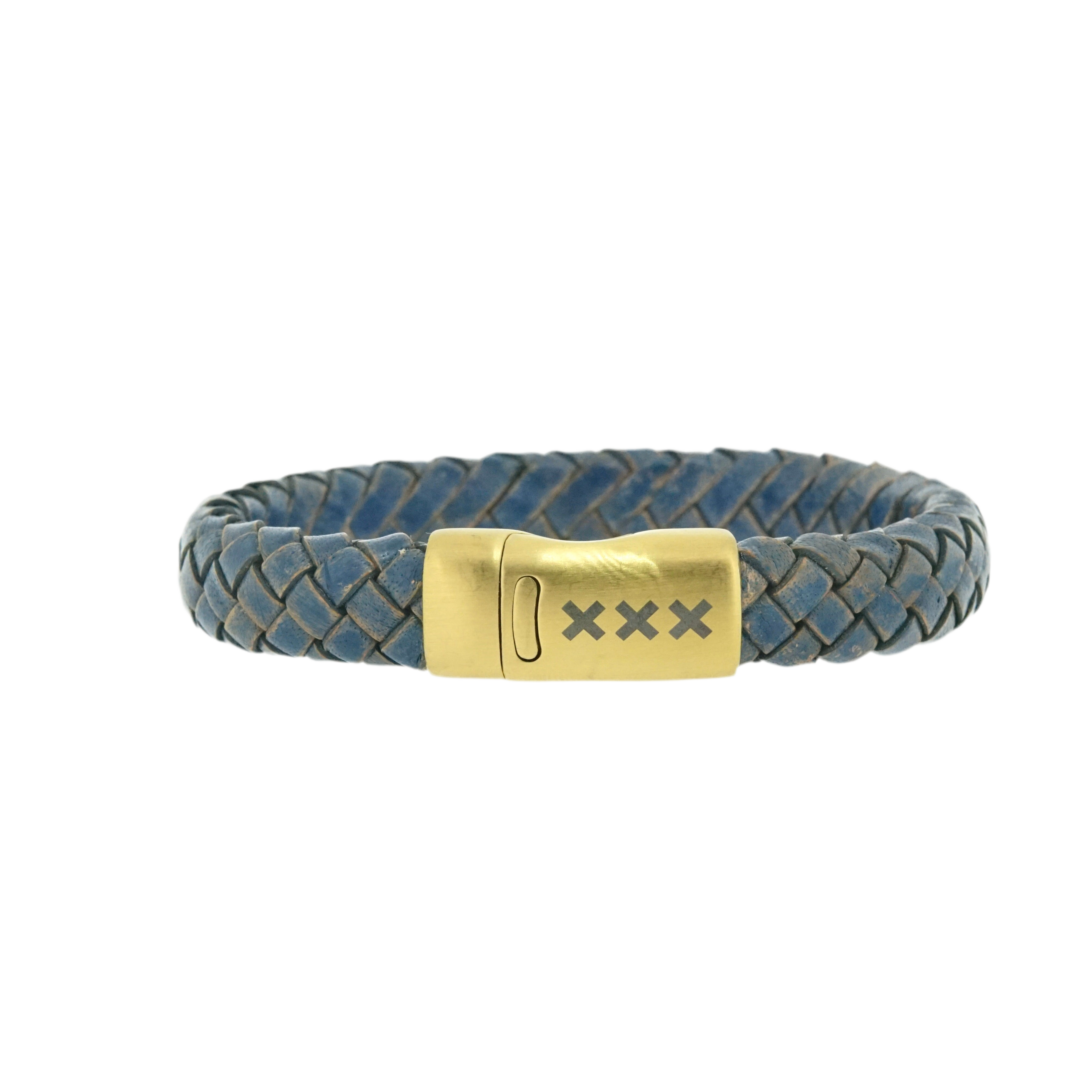 Leren armband Blauw / Goud - De Pijp