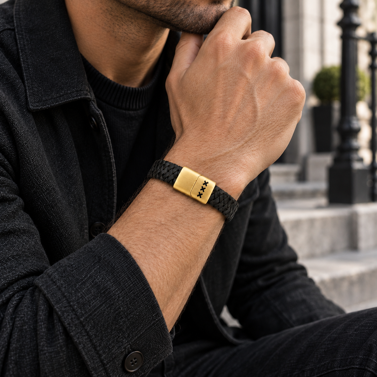 Leren Armband Zwart - Goud | Amsterdam XXX
