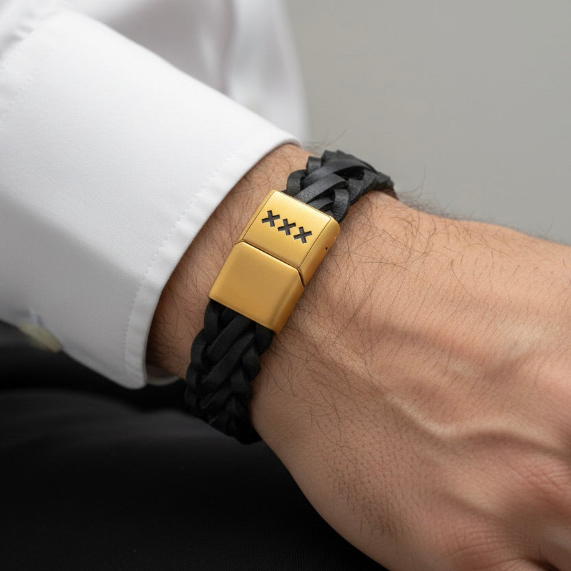 Leren armband Zwart - Goud | De Scheepswerf