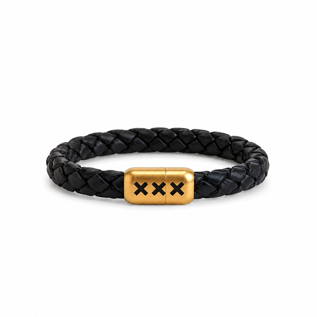 leather bracelet round Black/Gold - 020 Black Edition