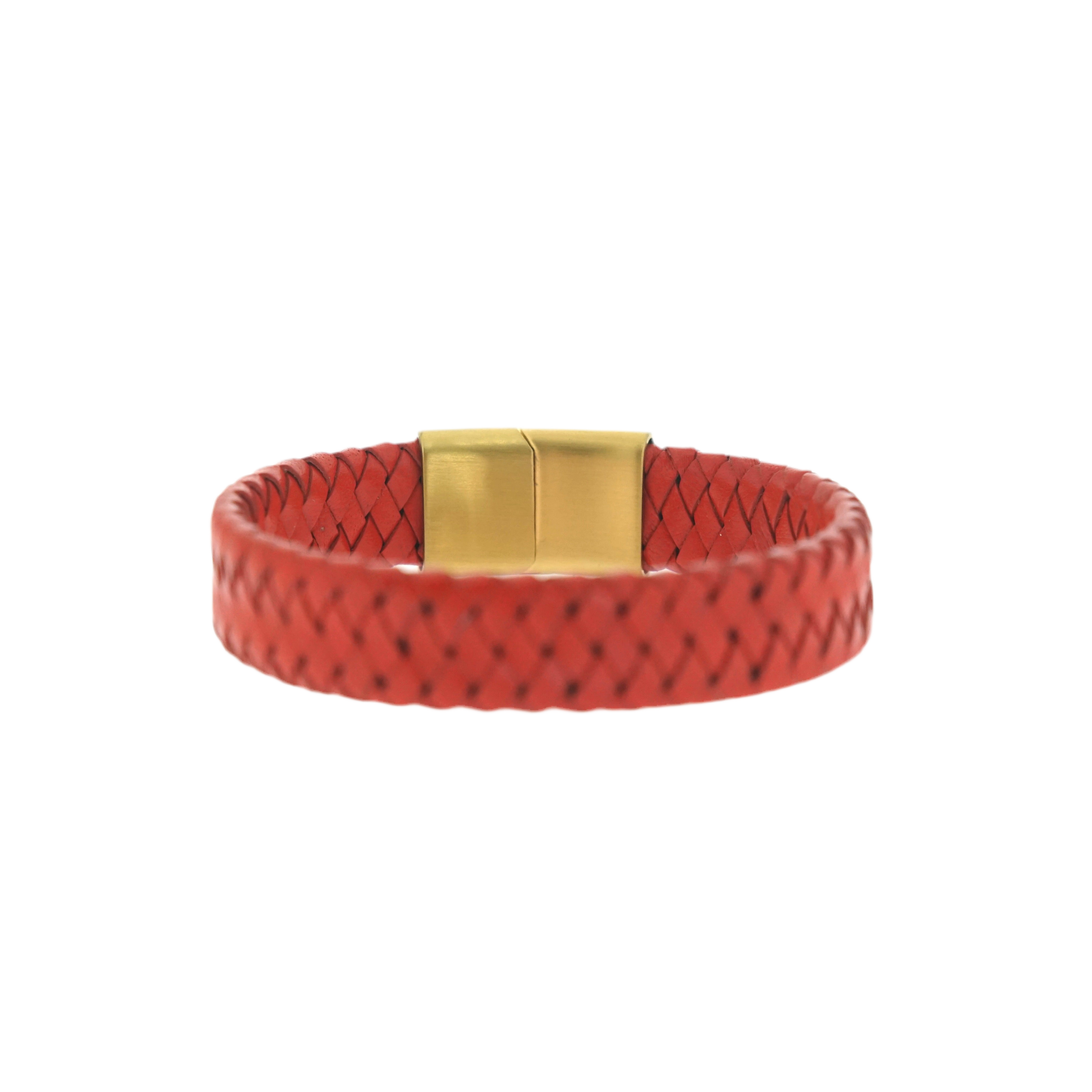 Leren Armband Rood/ Goud – Mokum