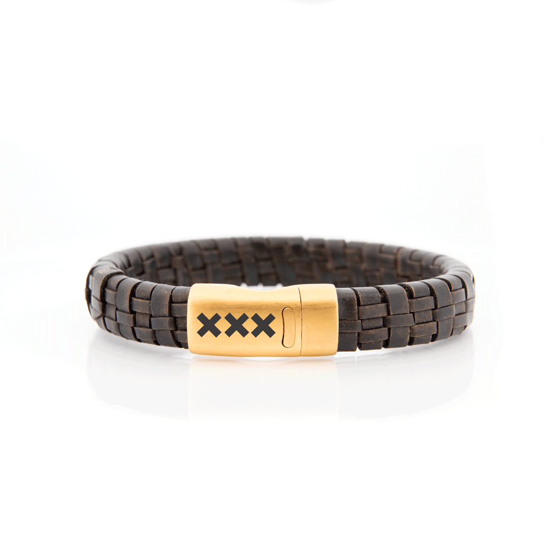 Leren armband Donker Bruin / Gold - Adam