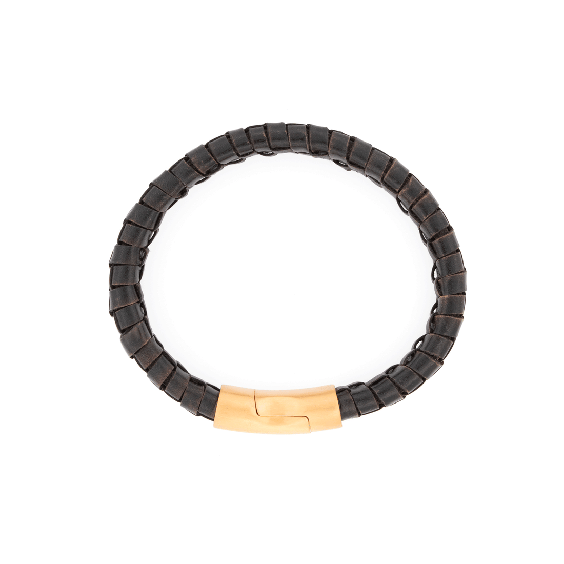 Leren armband Donker Bruin / Gold - Adam