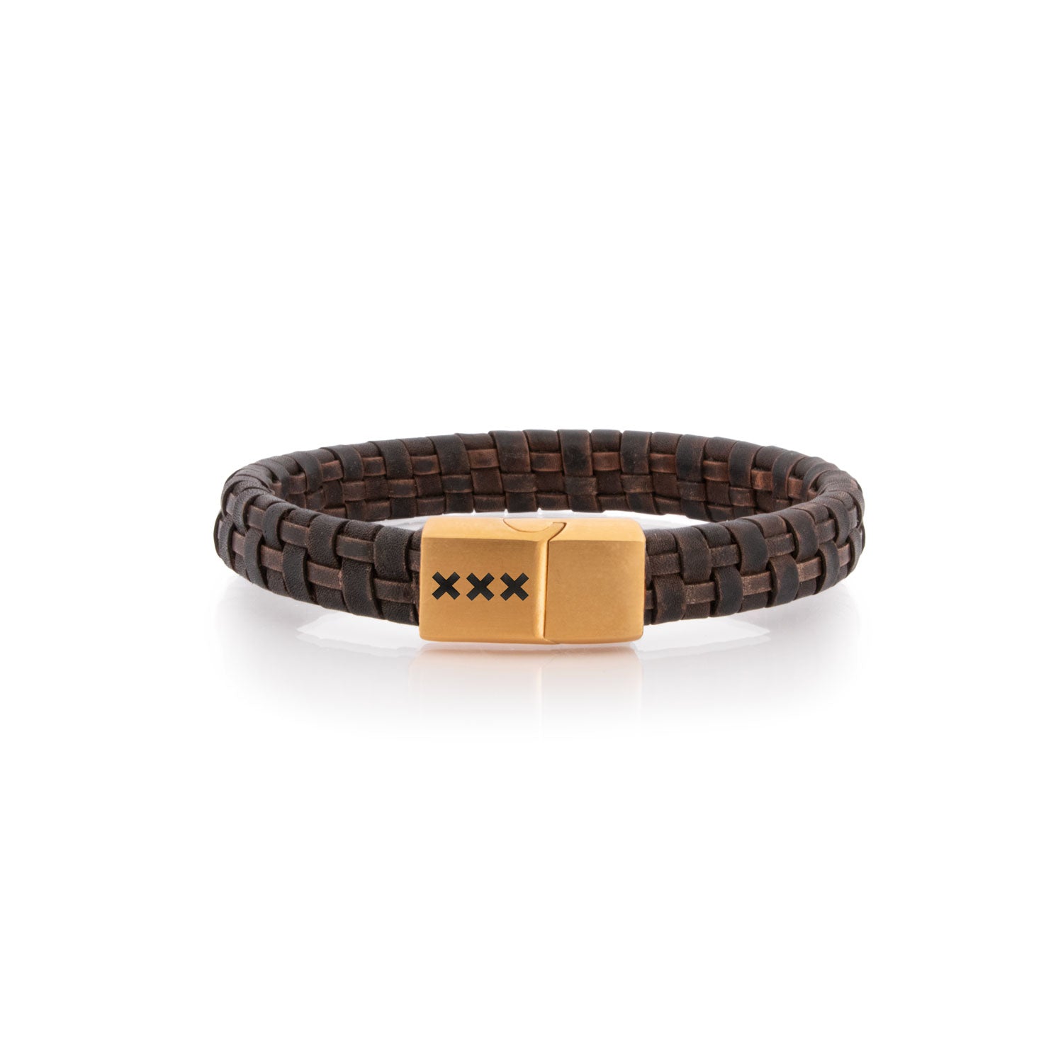 Leren armband Donker Bruin / Goud - Yup