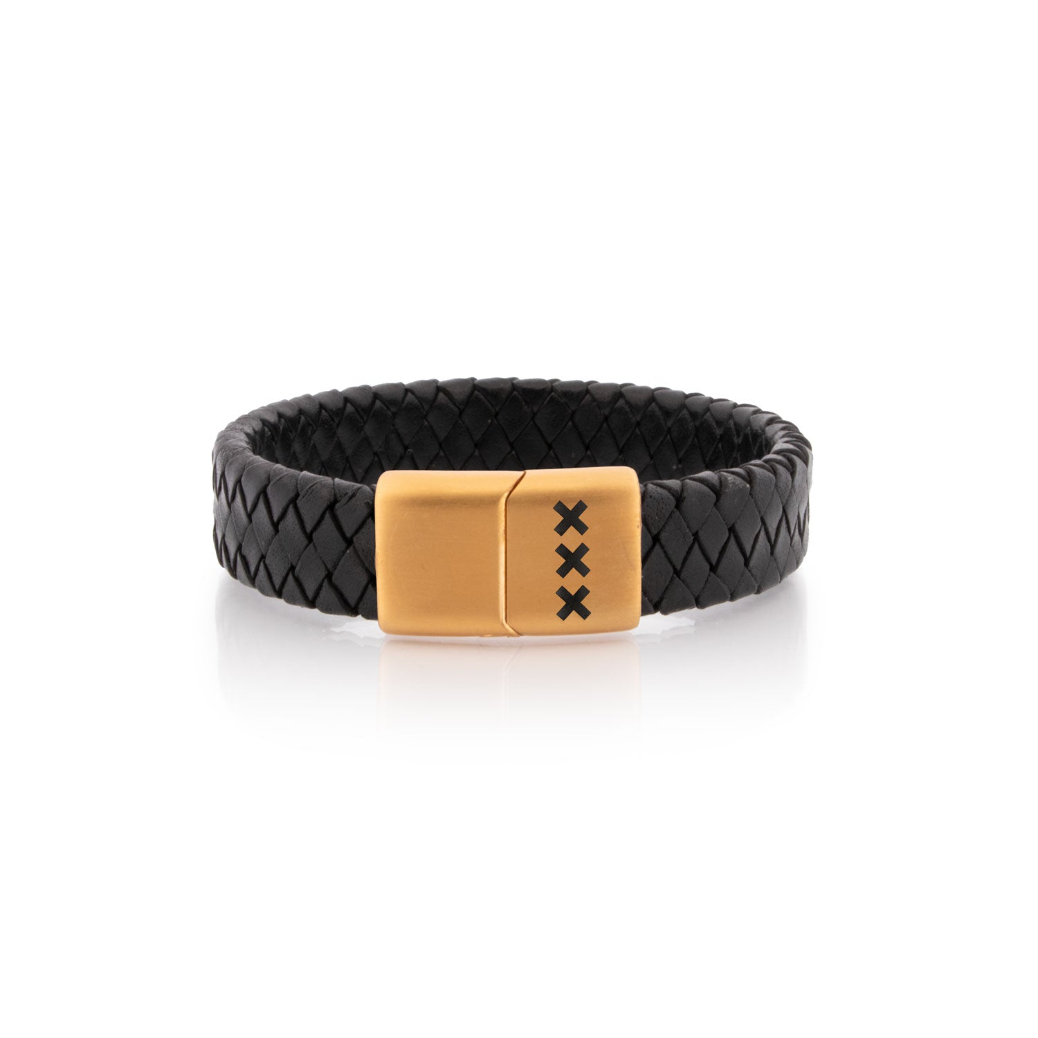 Leren Armband Zwart/ Goud - Amsterdam XXX