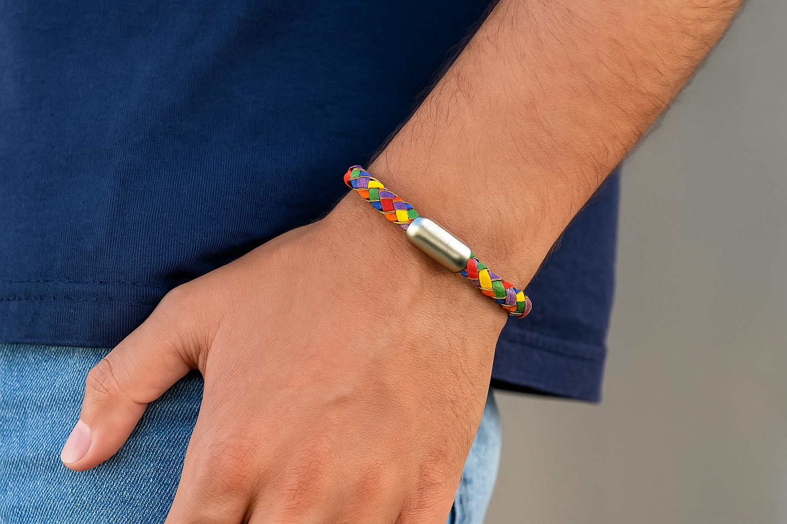 Leren armband rond Regenboog / Zilver – Pride Bold