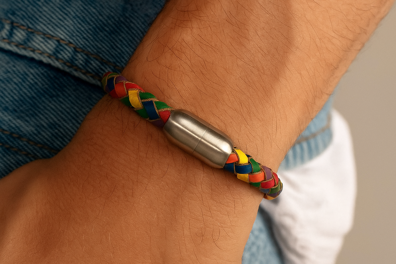 Leren armband rond Regenboog / Zilver – Pride Bold