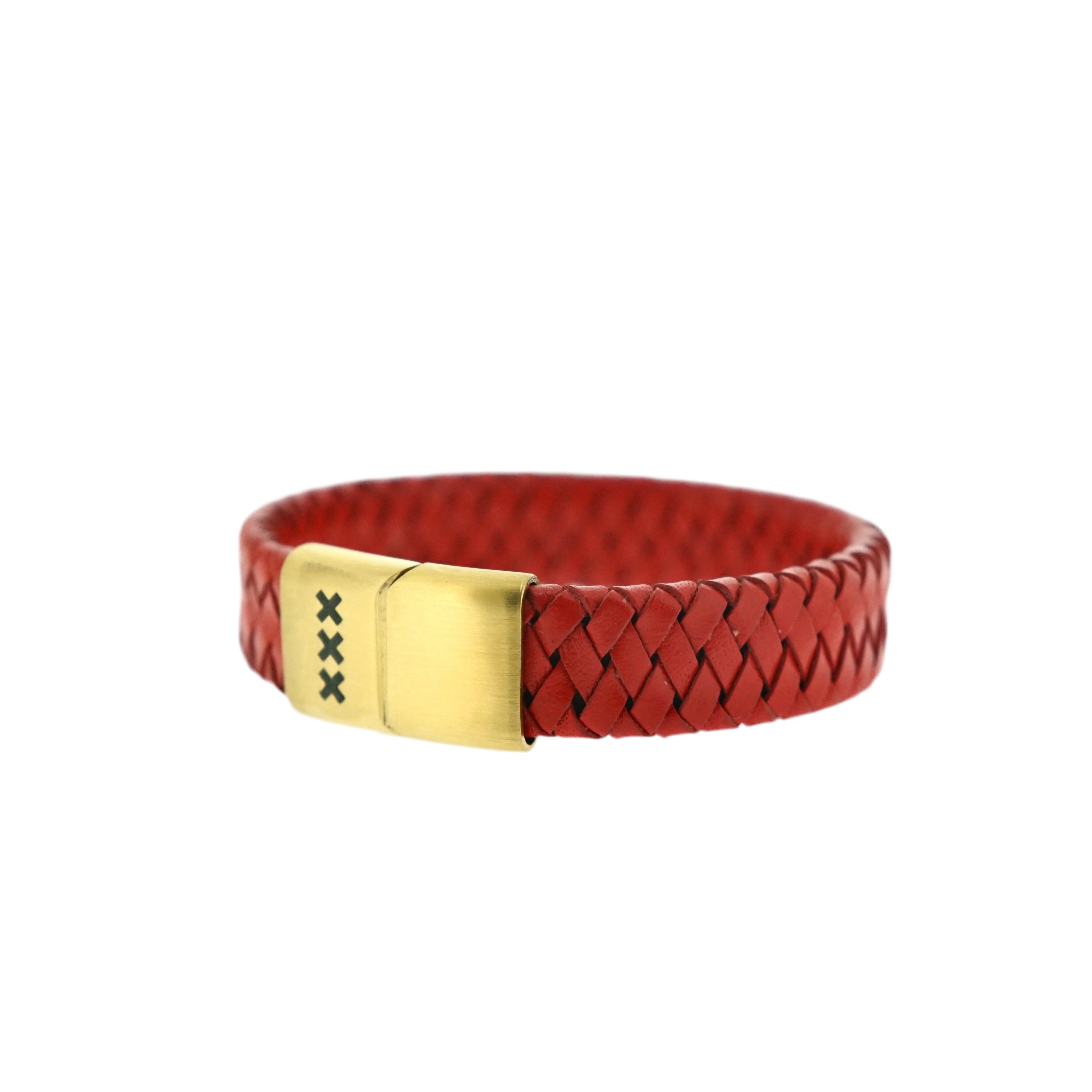 Leren Armband Rood/ Goud – Mokum