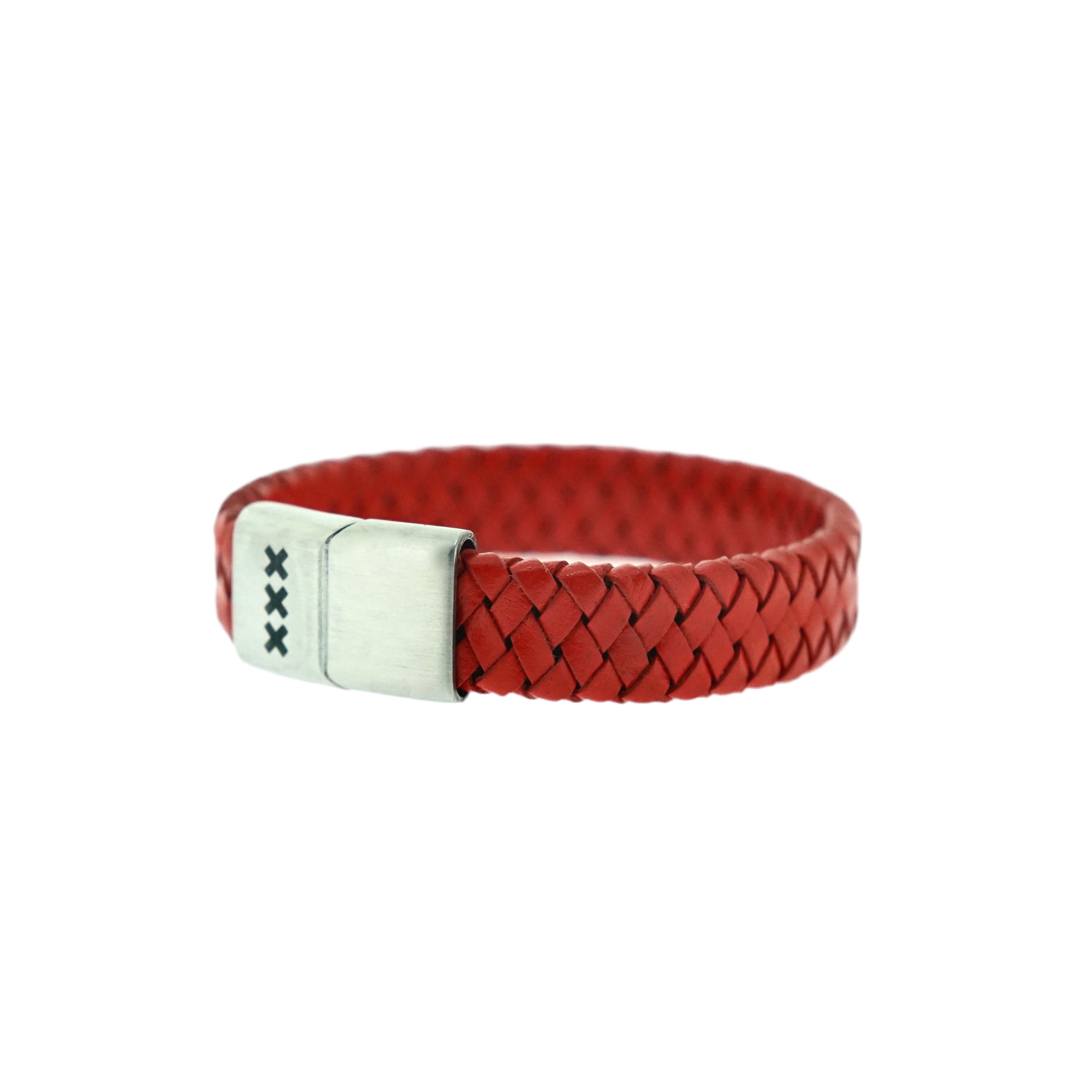 Leren Armband Rood/ Zilver – Mokum