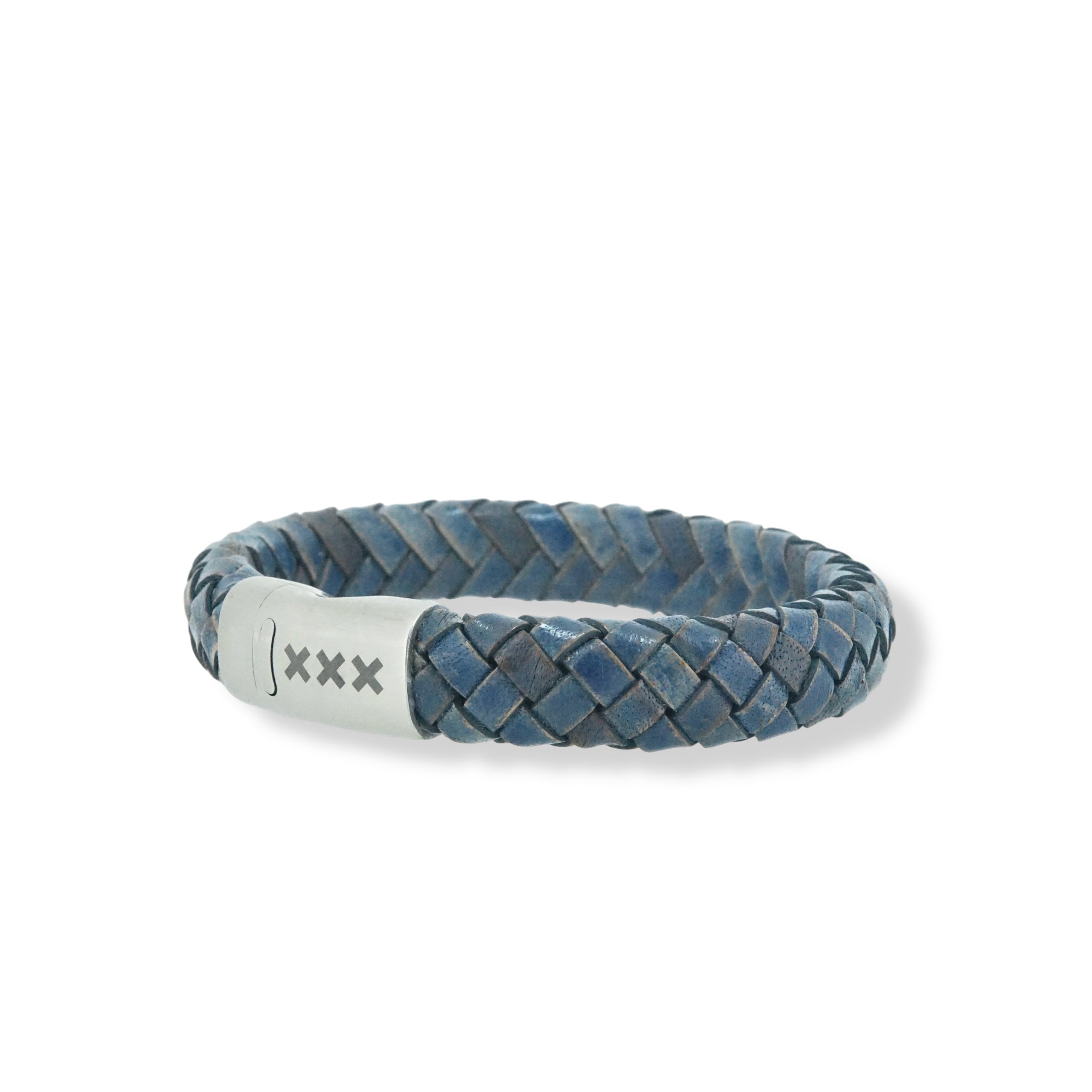 Leren armband Blauw / Zilver - De pijp