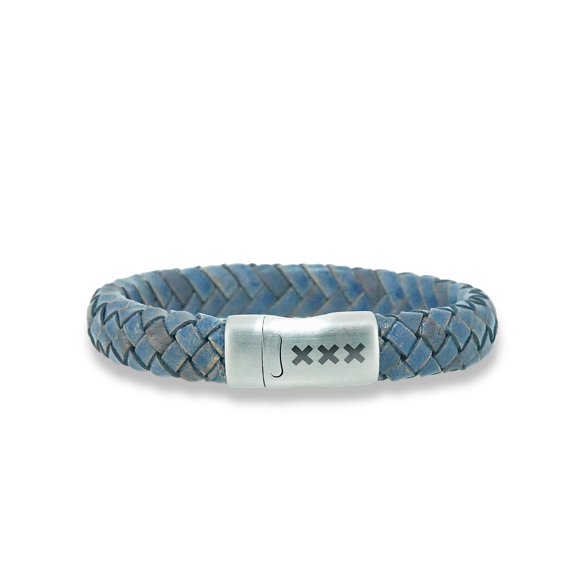 Leren armband Blauw / Zilver - De pijp