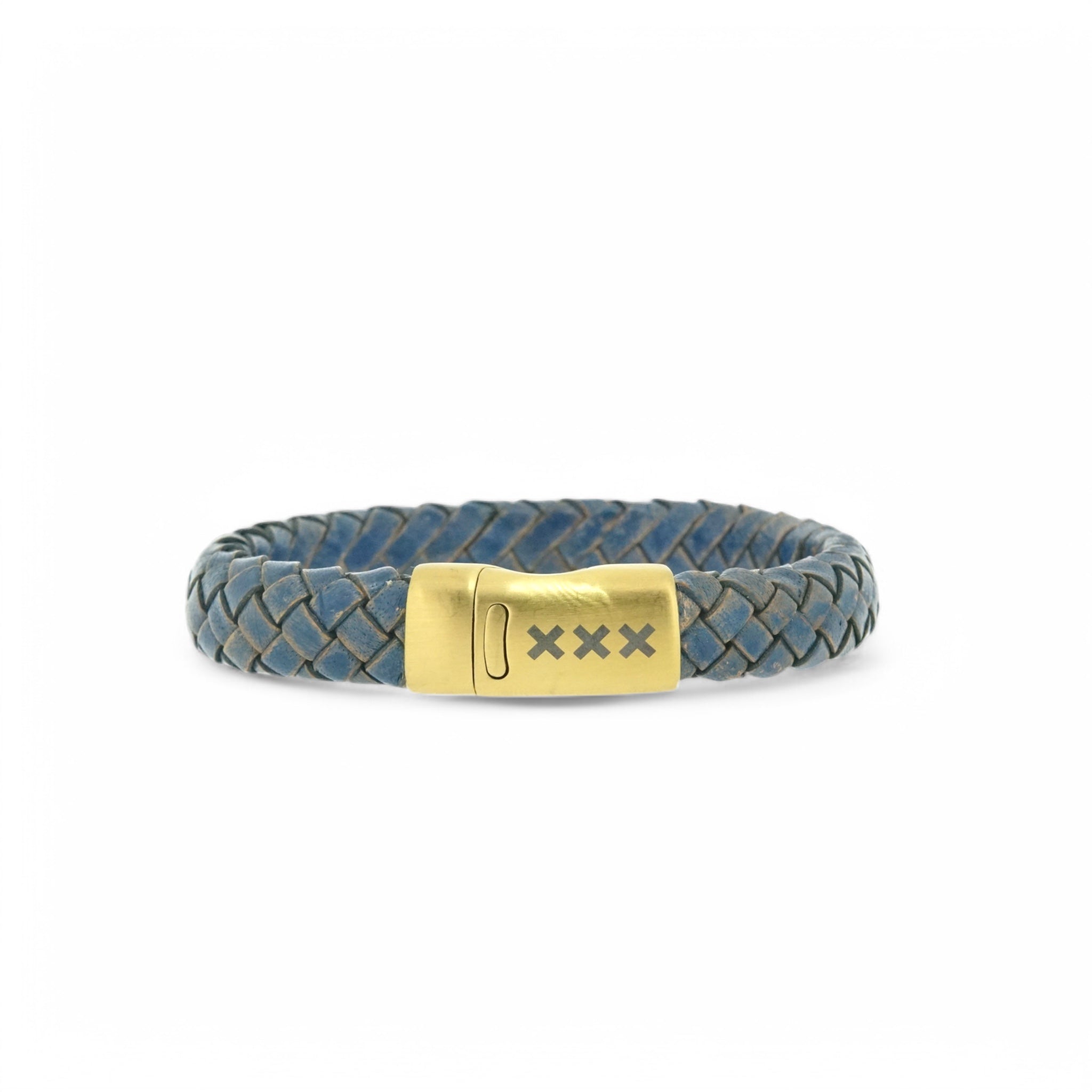 Leren armband Blauw / Goud - De Pijp