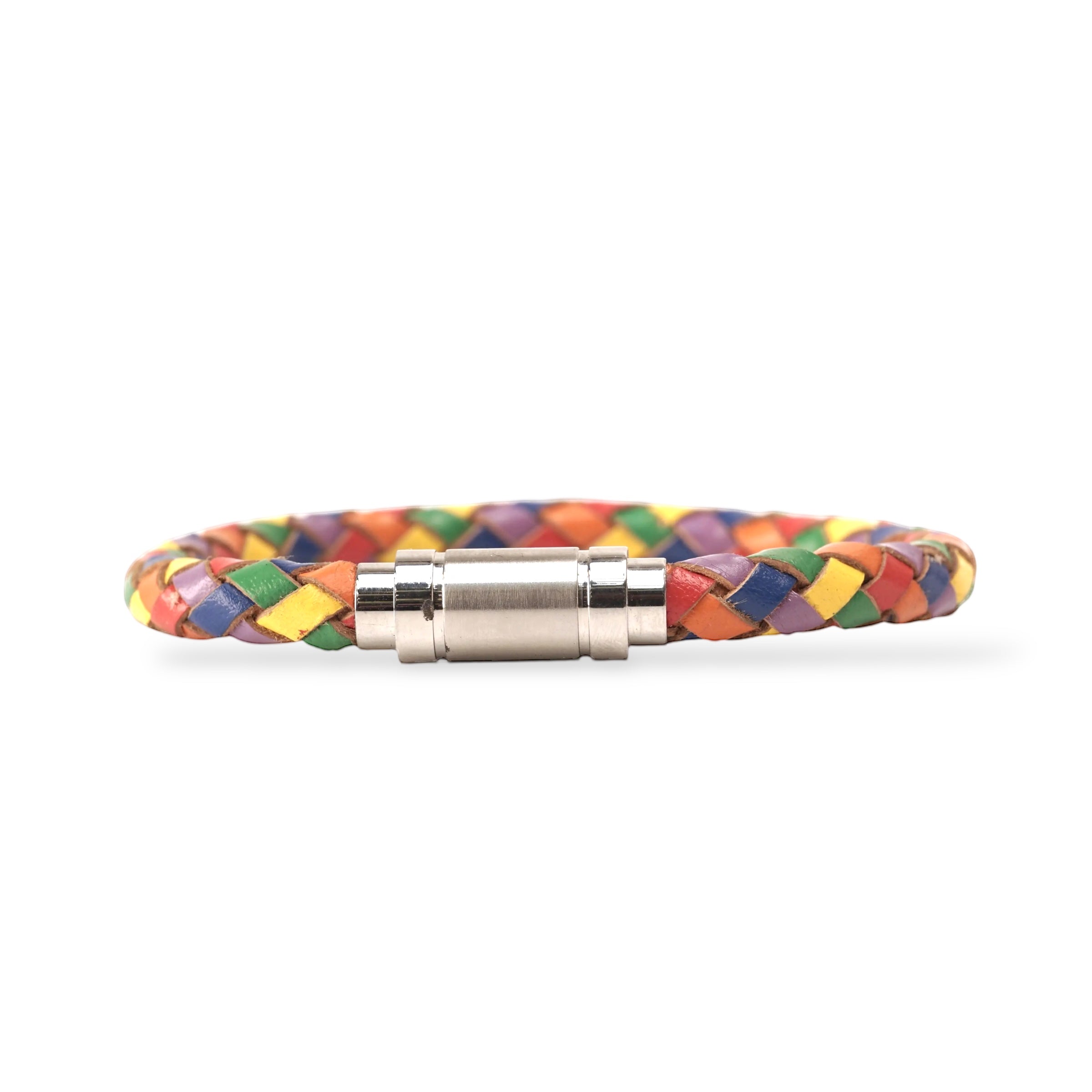 Leren armband rond Regenboog / Zilver – Pride Classic