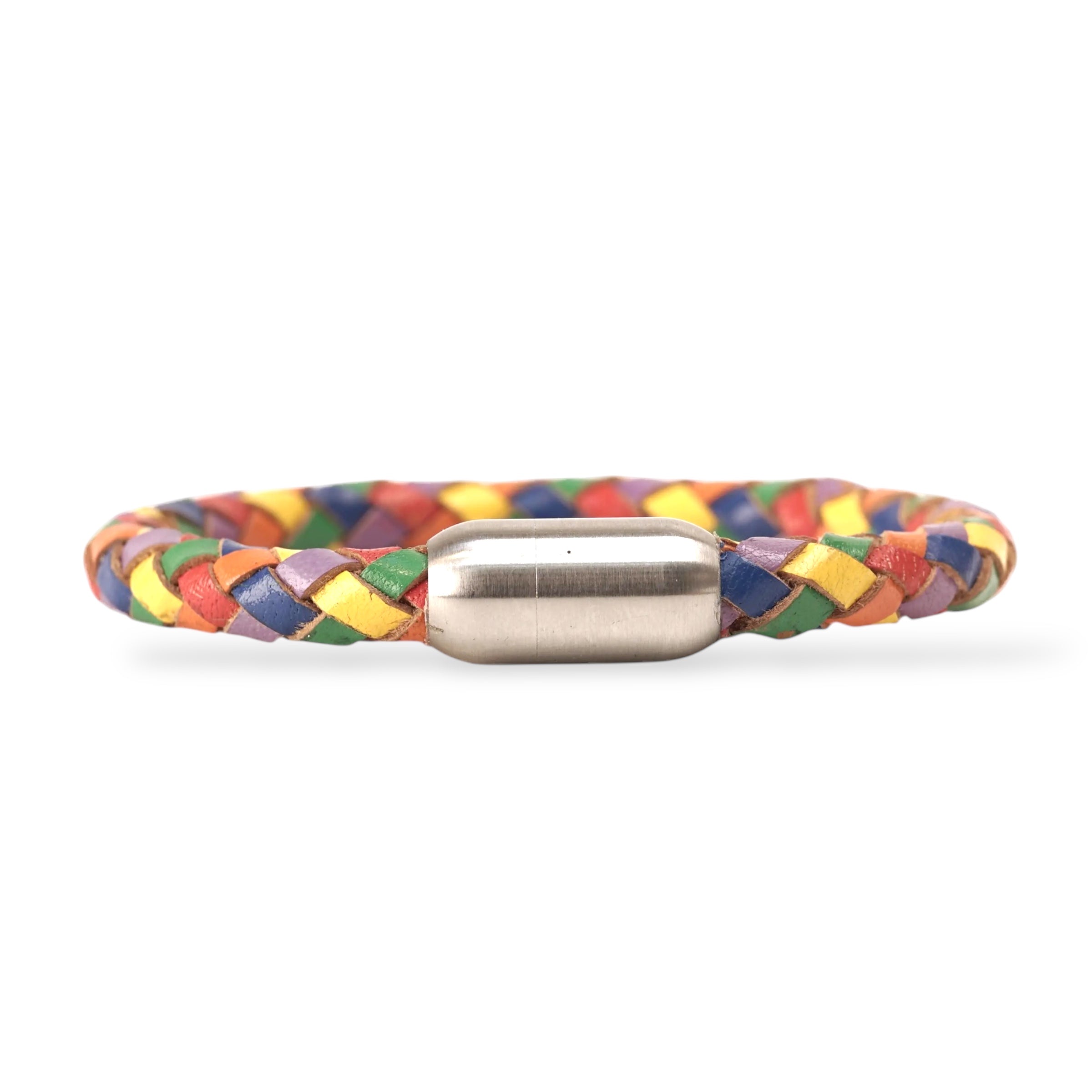 Leren armband rond Regenboog / Zilver – Pride Bold