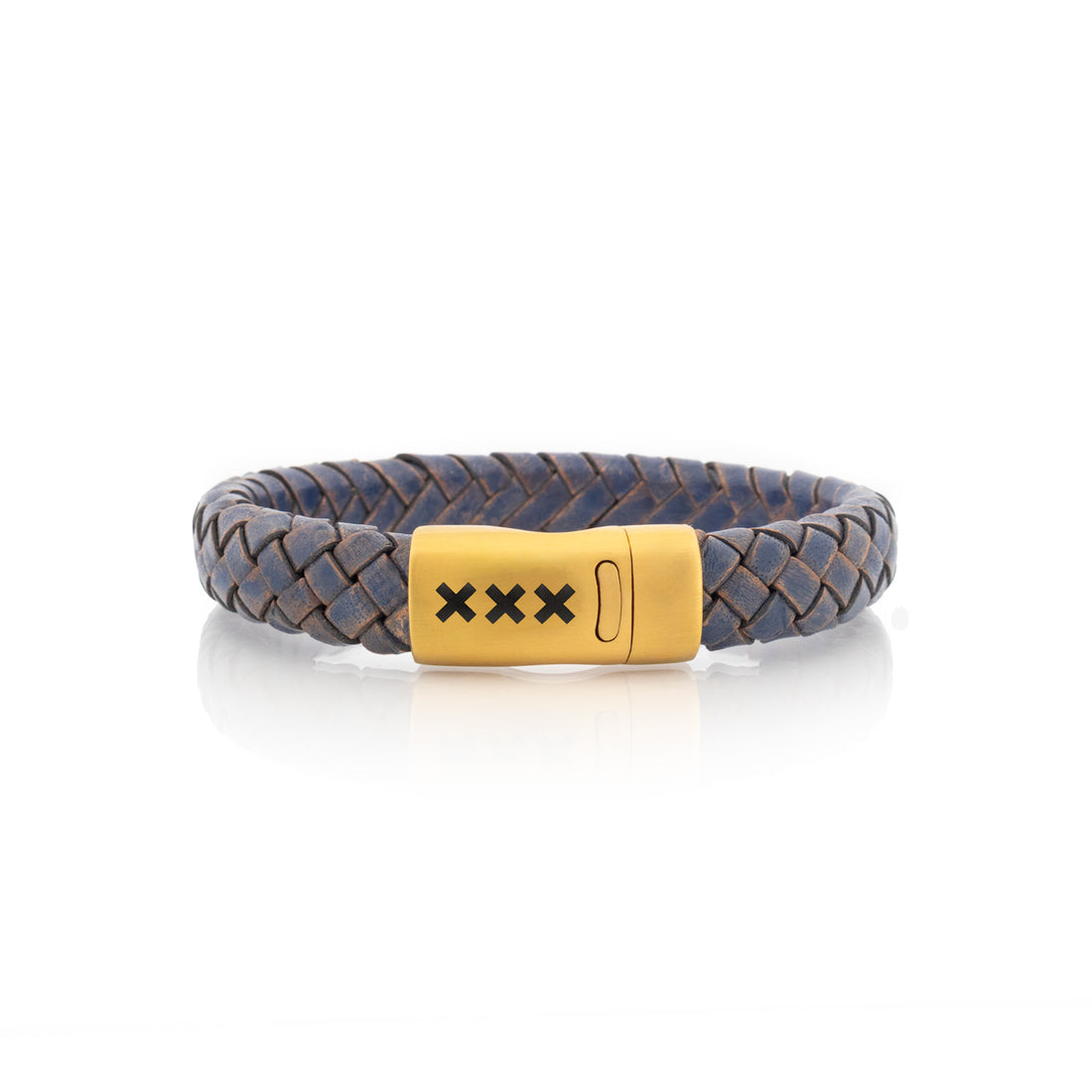 Leren armband Blauw- Goud | Zuid