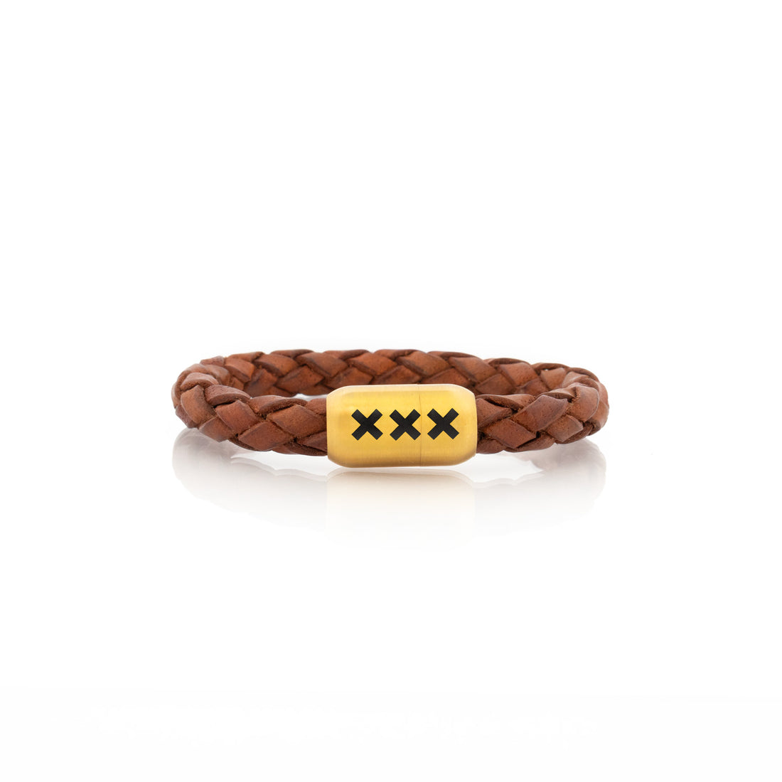 Leren armband rond Lichtbruin- Goud | De Amstel