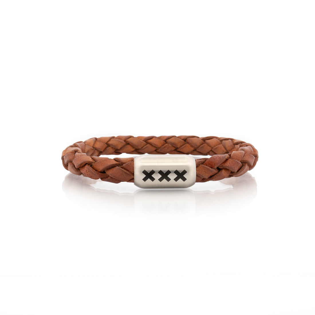 Leren armband rond Lichtbruin - Zilver | De Amstel