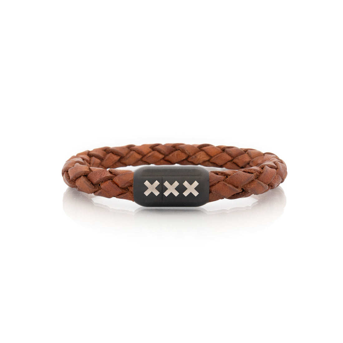 Leren armband rond Lichtbruin- zwart | De Amstel