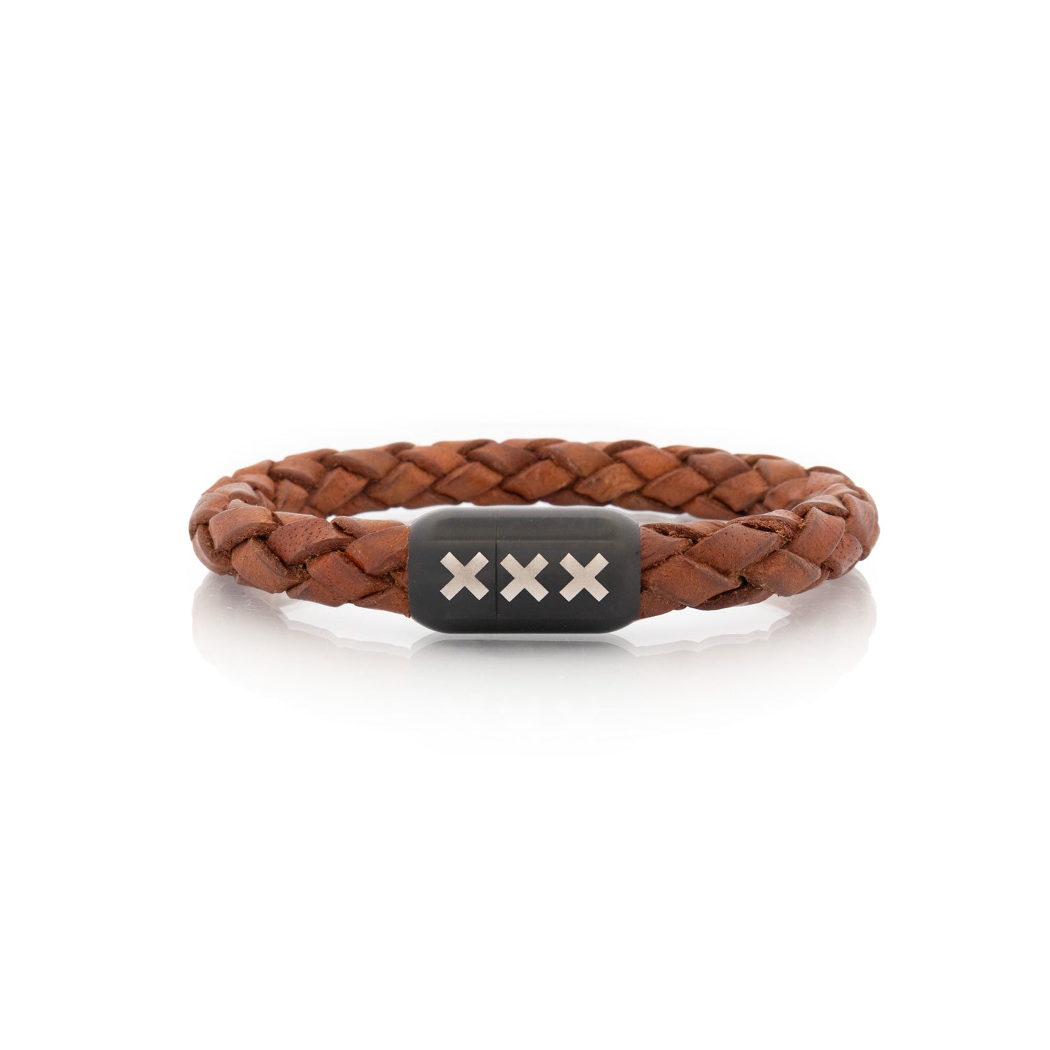 Leren armband rond Lichtbruin- zwart | De Amstel