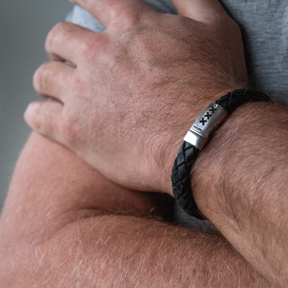 Leren Armband Zwart / Zilver – Mokum Trots