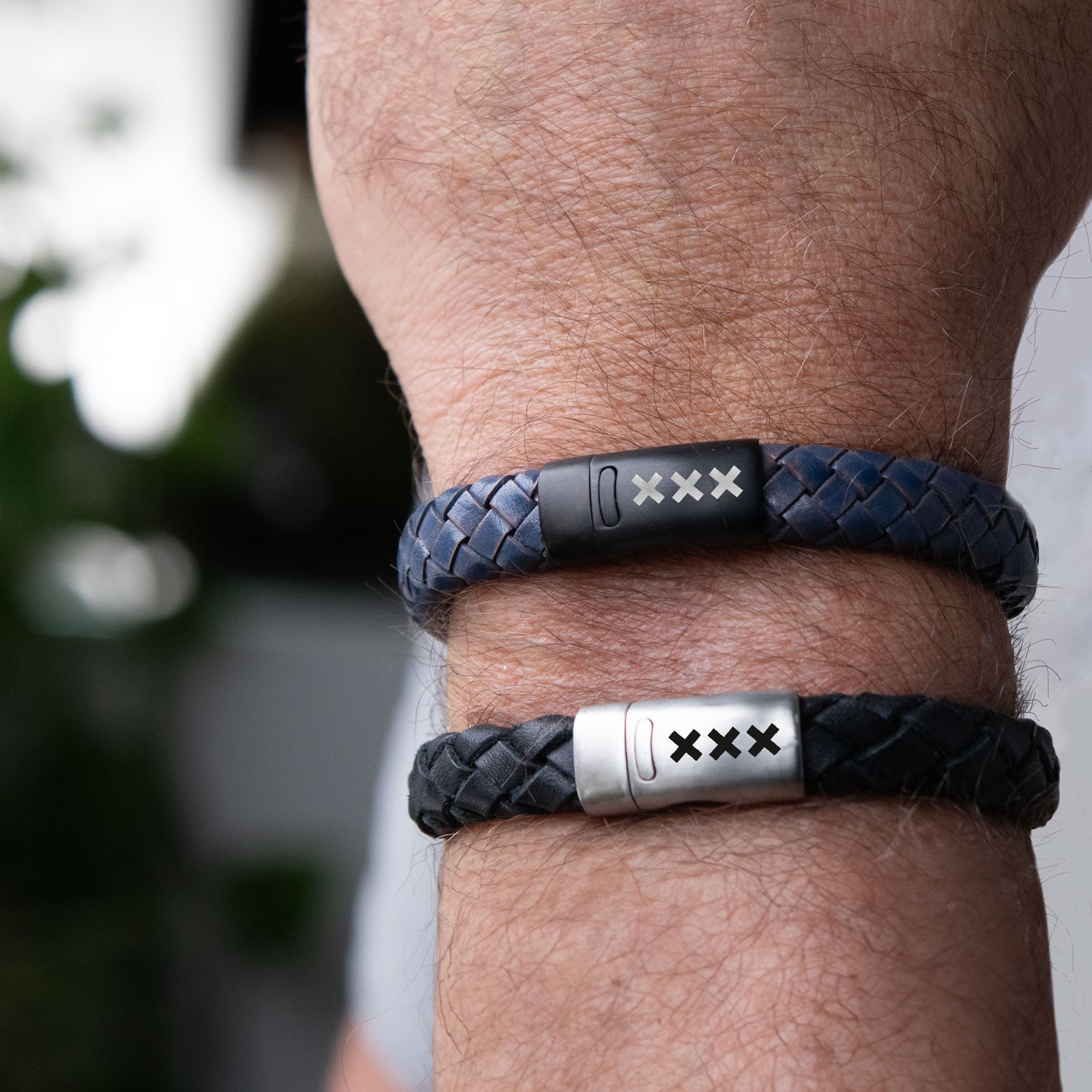 Leren armband Blauw- zwart | Zuid