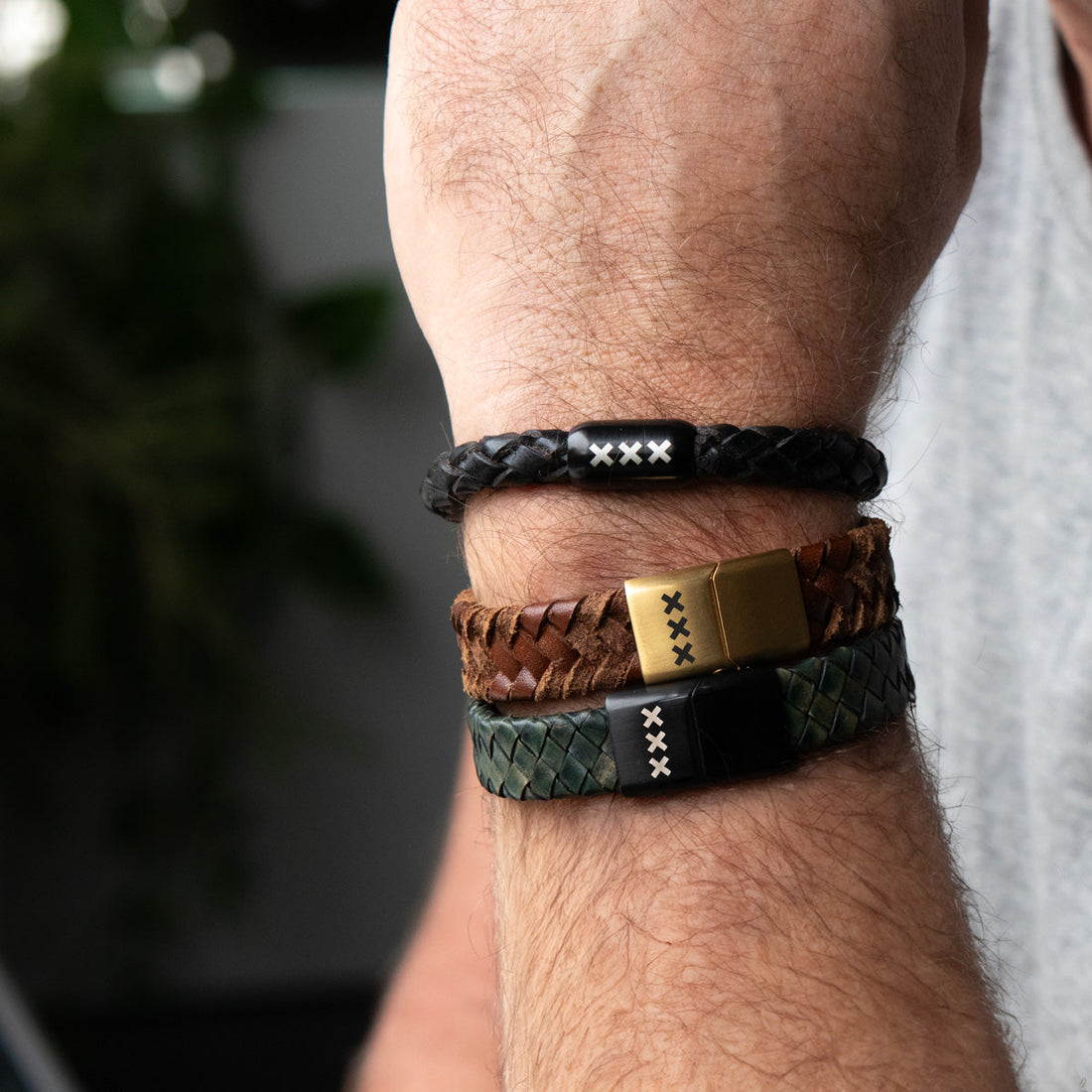 leren armband rond Zwart/ Zilver - 020 Black Editie