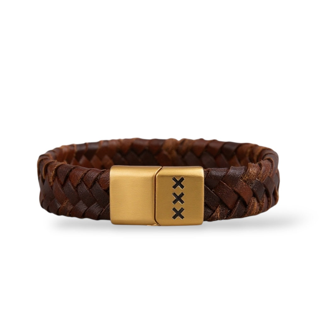 Leren armband Bruin - Goud | Het Westerpark