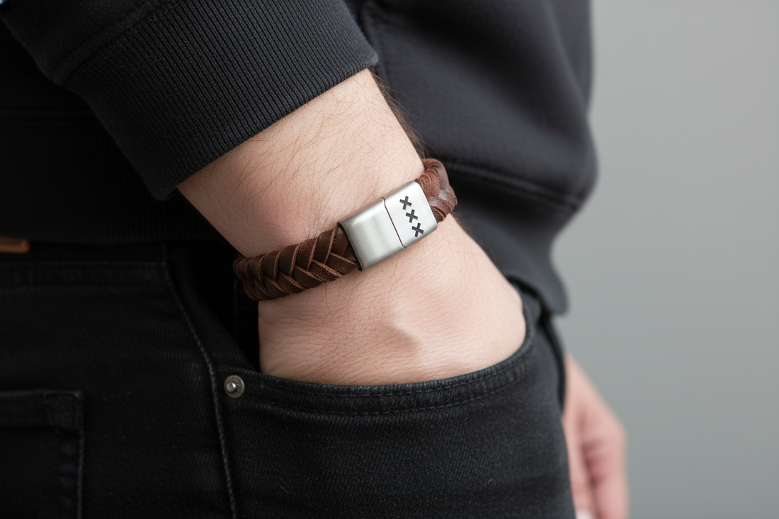 Leren Armband Brown / Zilver – De Dam