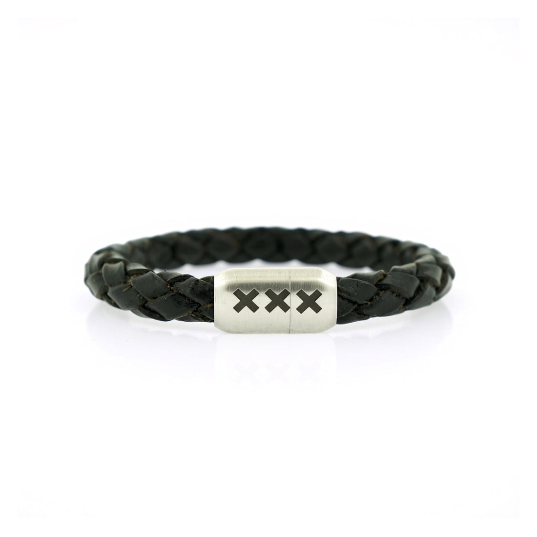 leren armband rond Zwart/ Zilver - 020 Black Editie