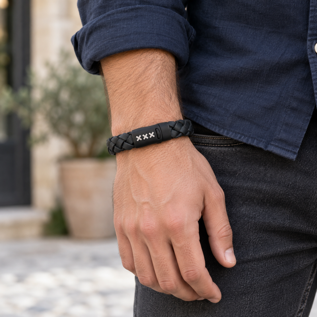 Leren Armband Zwart / Zwart – Mokum Trots
