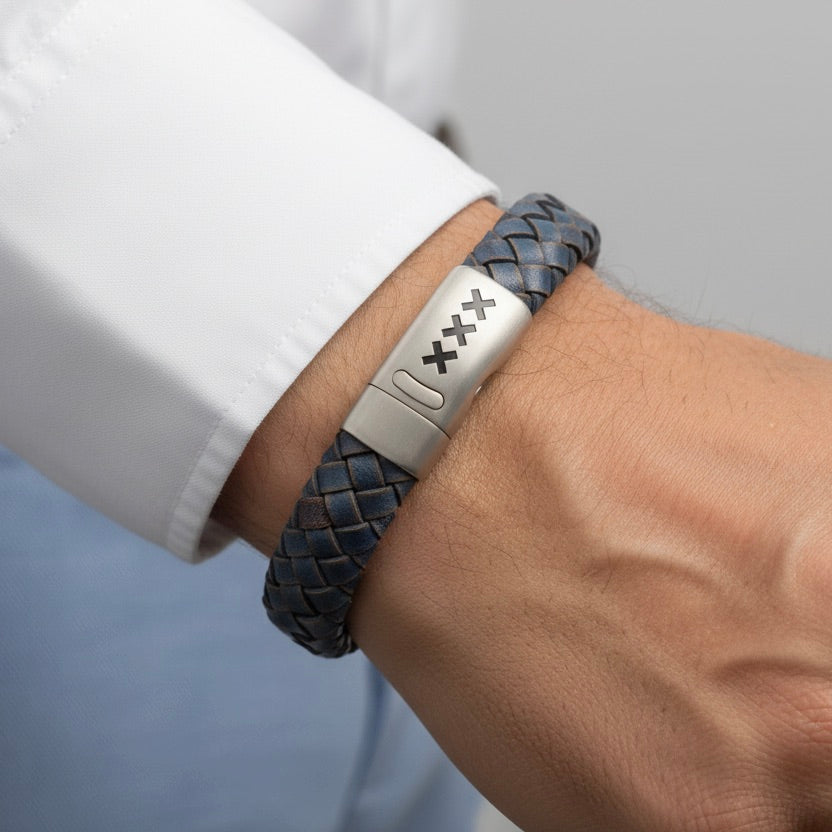 Leren armband Blauw- Zilver | Zuid