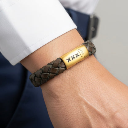 Leather bracelet Blue / Black - The pipe