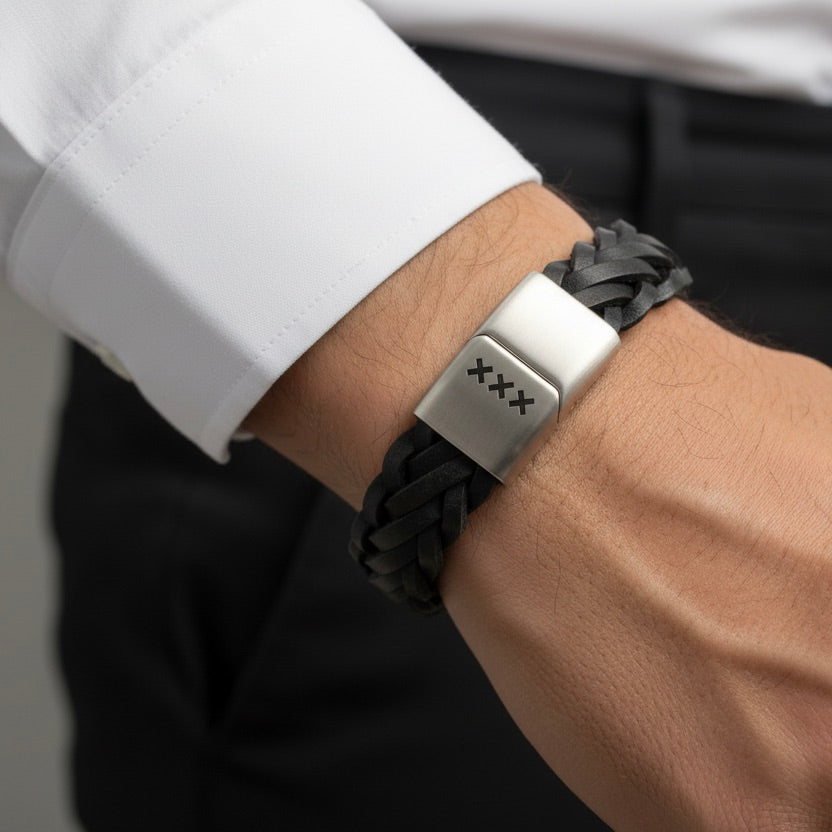 Leren armband Zwart - Zilver| De Scheepswerf