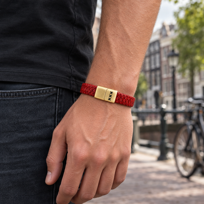 Leren Armband Rood - Goud | Mokum
