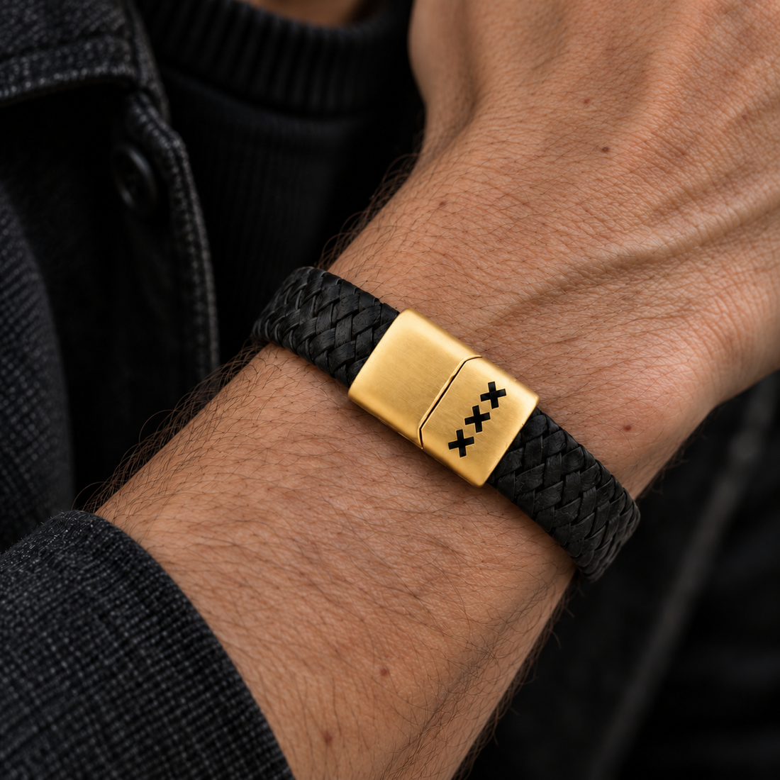 Leren Armband Zwart - Goud | Amsterdam XXX