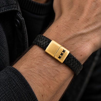 Leren Armband Zwart - Goud | Amsterdam XXX