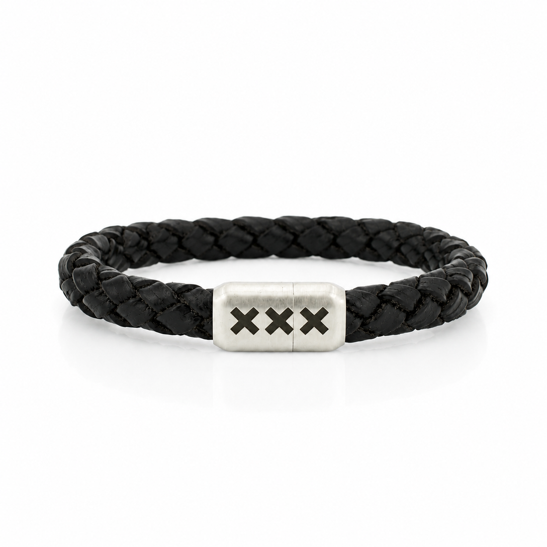 leather bracelet round Black/Silver - 020 Black Edition