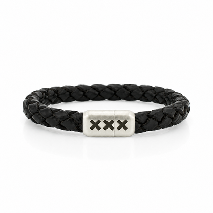 leren armband rond Zwart/ Zilver - 020 Black Editie