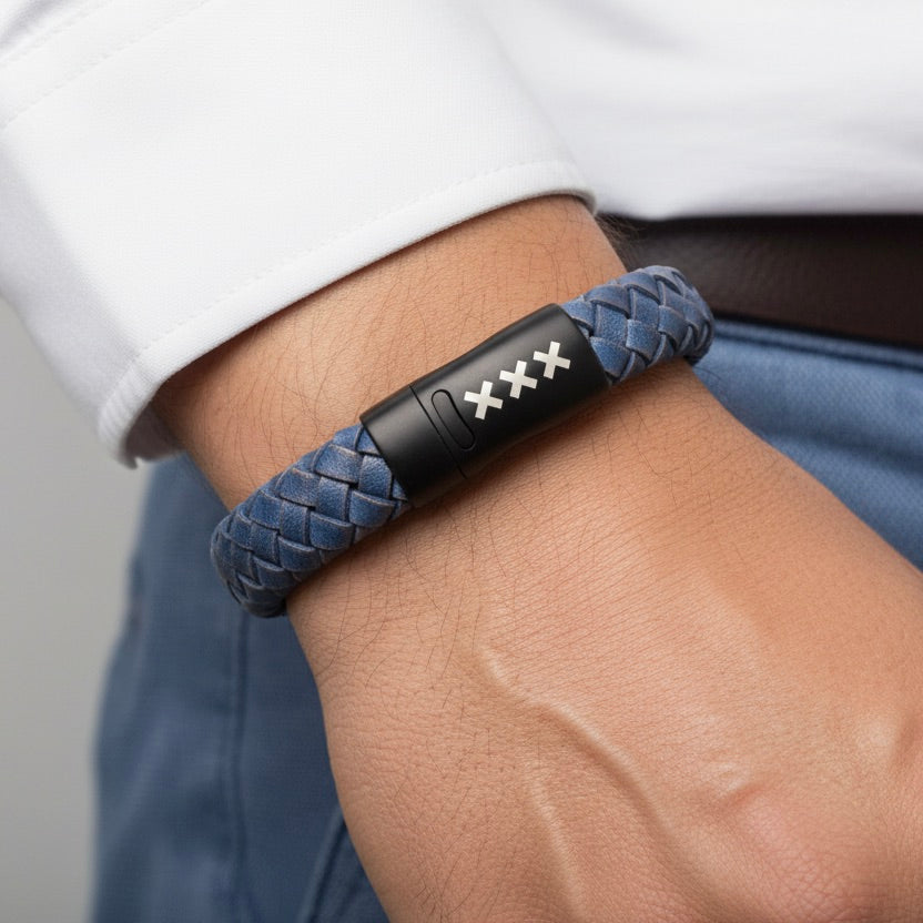 Leren armband Blauw- zwart | Zuid