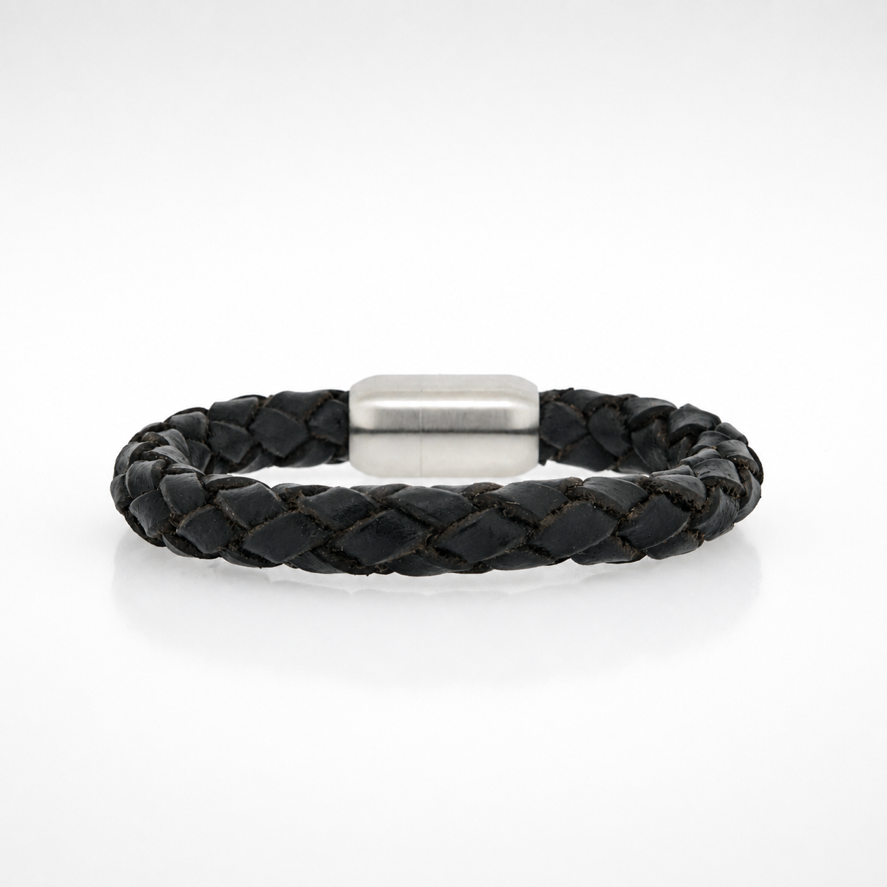 leren armband rond Zwart/ Zilver - 020 Black Editie