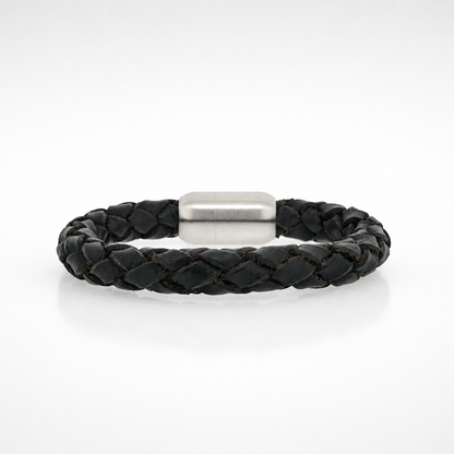 leren armband rond Zwart/ Zilver - 020 Black Editie
