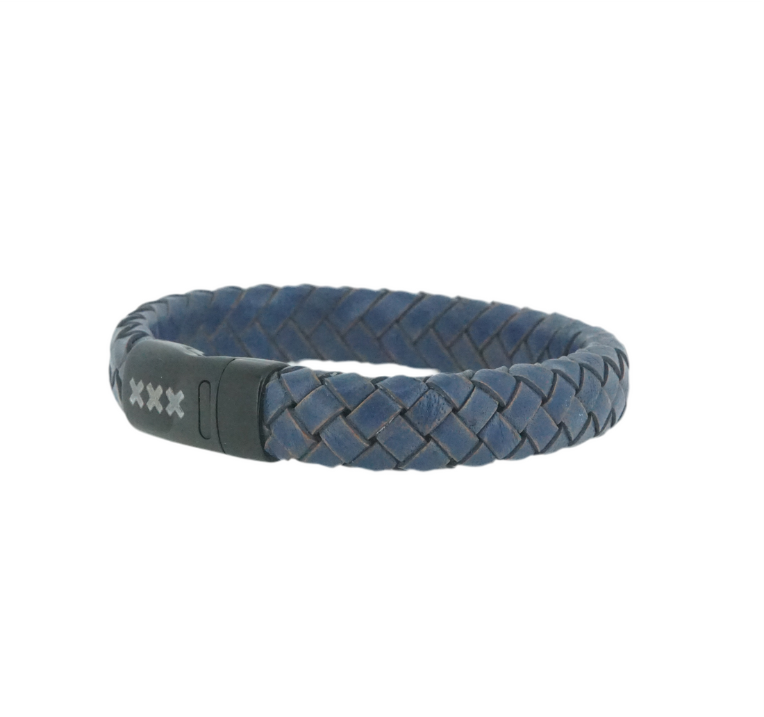 Leren armband  Blauw / Black - De pijp