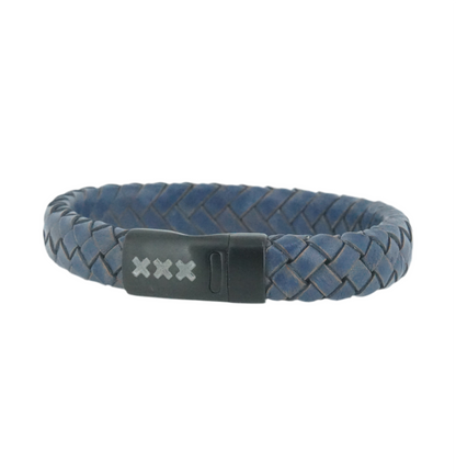 Leren armband  Blauw / Black - De pijp