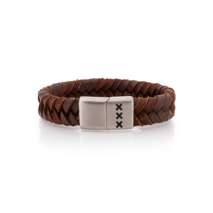 Leren Armband Brown / Zilver – De Dam