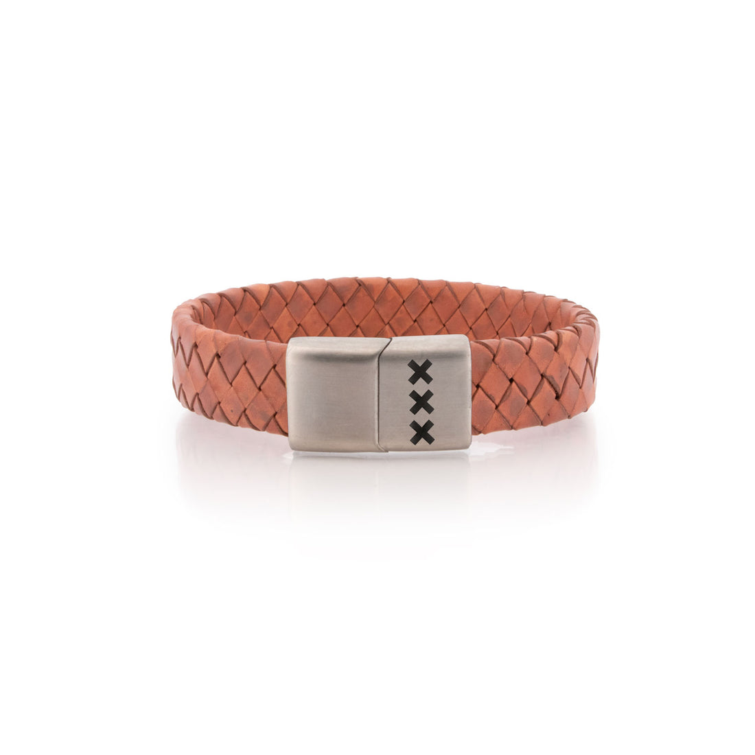 Bracelet Leather Light Brown/ Zilver